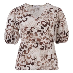 Shirt Blouson shirt 183617 v-hals Pofmouw Bruin print Shirt Blouson shirt 183617 v-hals Pofmouw Bruin print